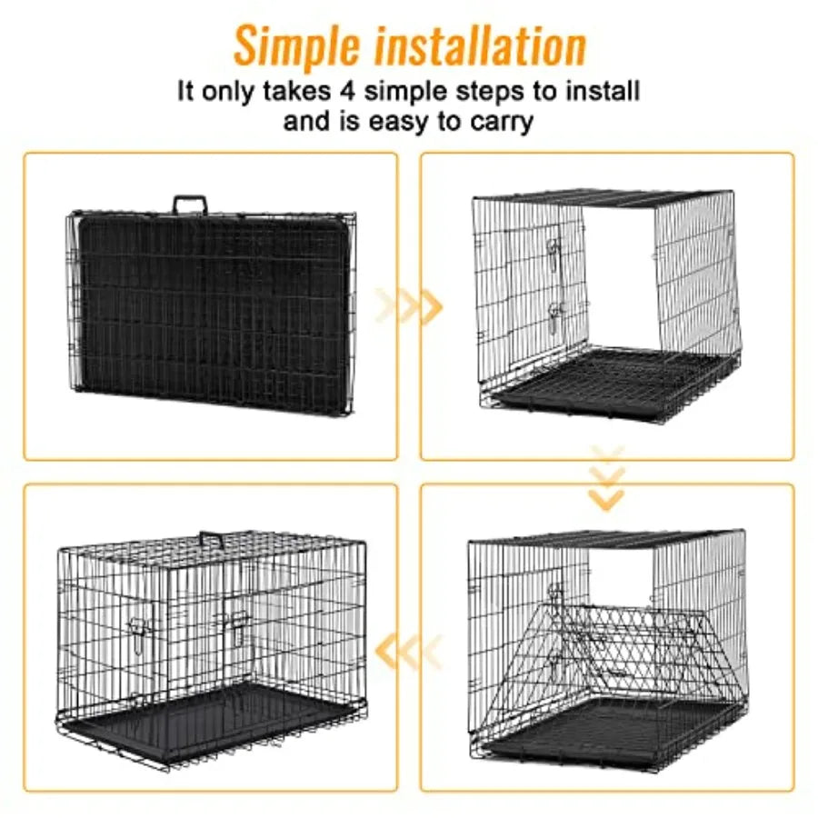 Medium Dog Folding Metal Wire Crate With Double Doors Divider