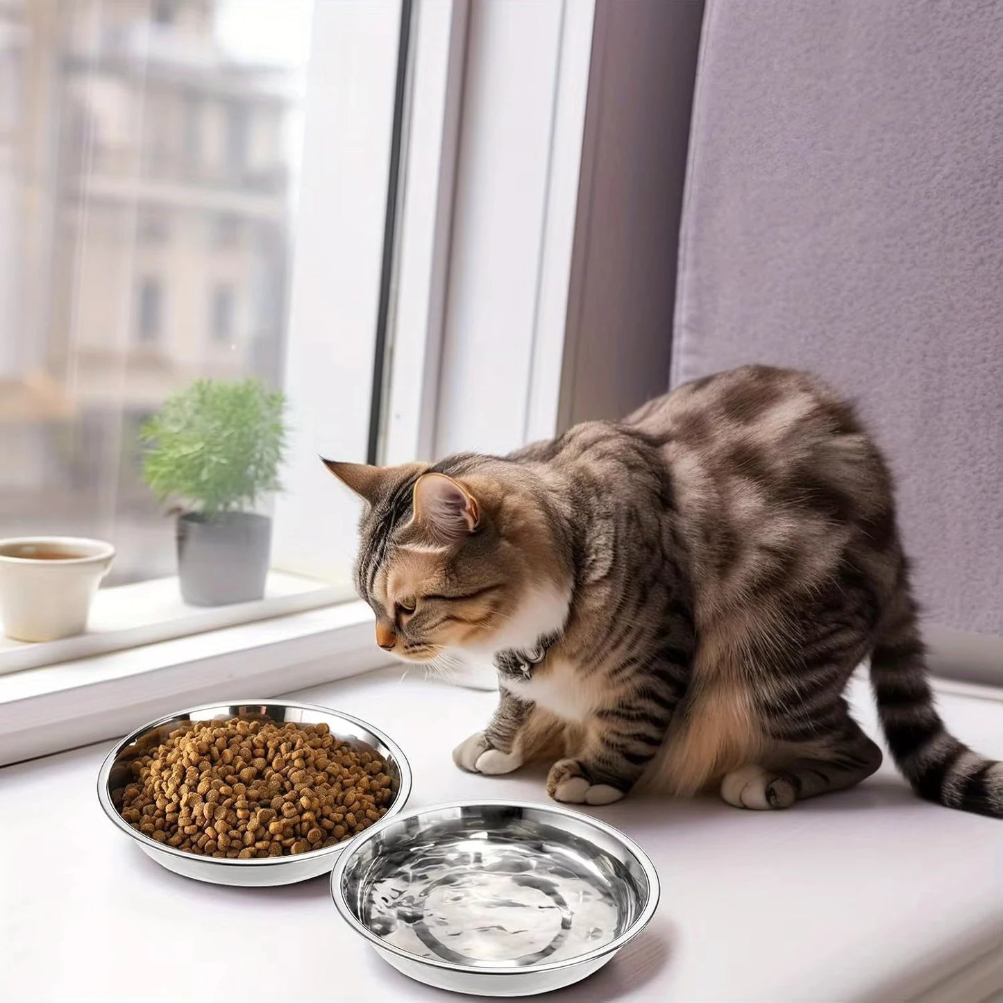 Slip Resistant Stainless Steel Cat Bowl Set With Anti Tip