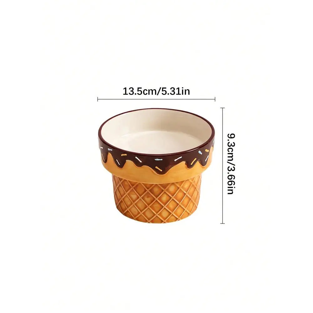 Ceramic Elevated Pet Bowl With Ice Cream Design Anti Tilt