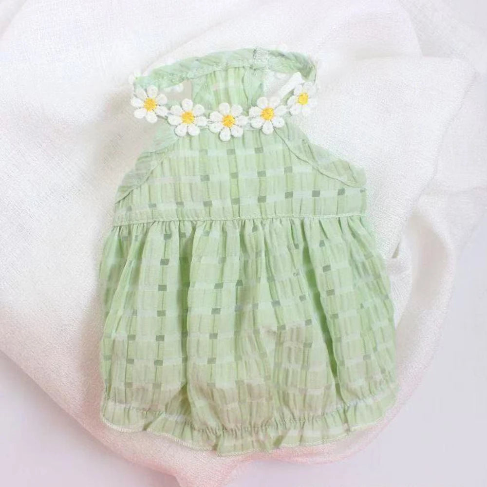 Floral Wreath Dog Collar Dress Cute Princess Style Outfit