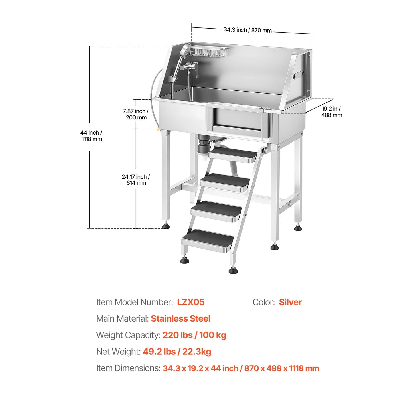 SucceBuy 34 Inch Stainless Steel Dog Washing Station Sink
