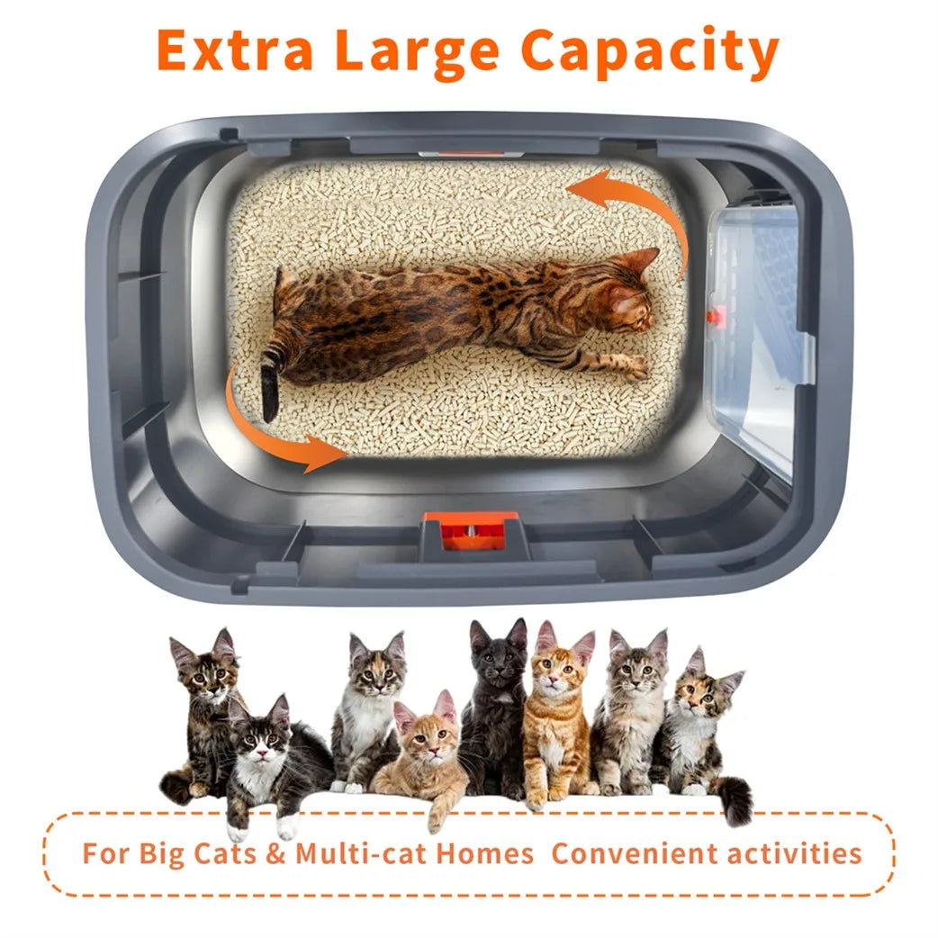 Stainless Steel Enclosed Cat Litter Box With Removable Lid And Scoop