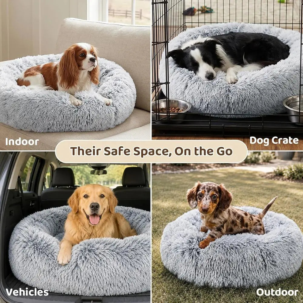 Calming Donut Dog Bed With Washable Cover Non Skid Bottom