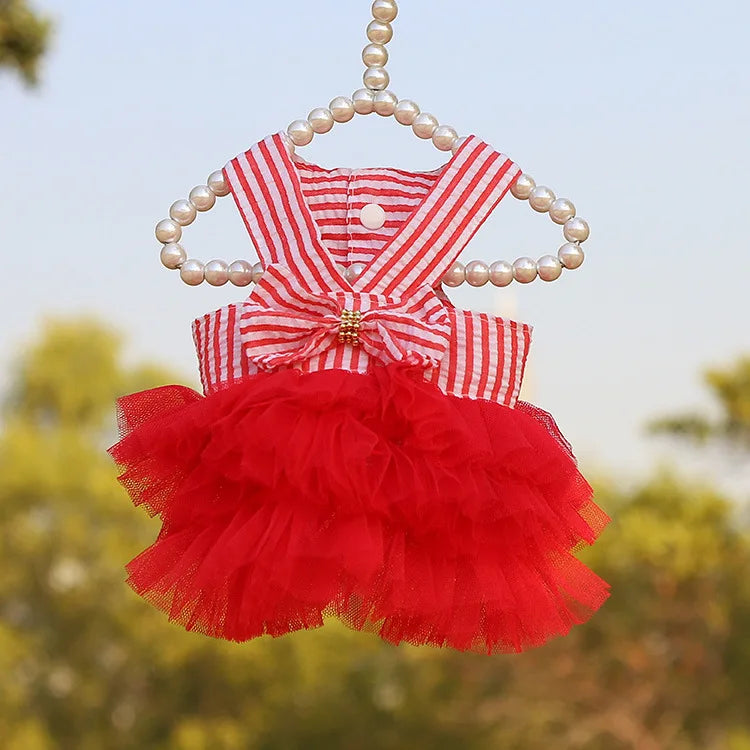 Miss Doggy Summer Lace Dress Striped Pet Clothing For Dogs