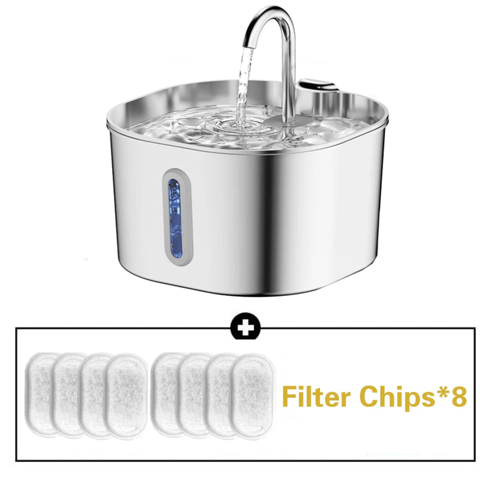 Stainless Steel Cat Water Fountain With LED Window