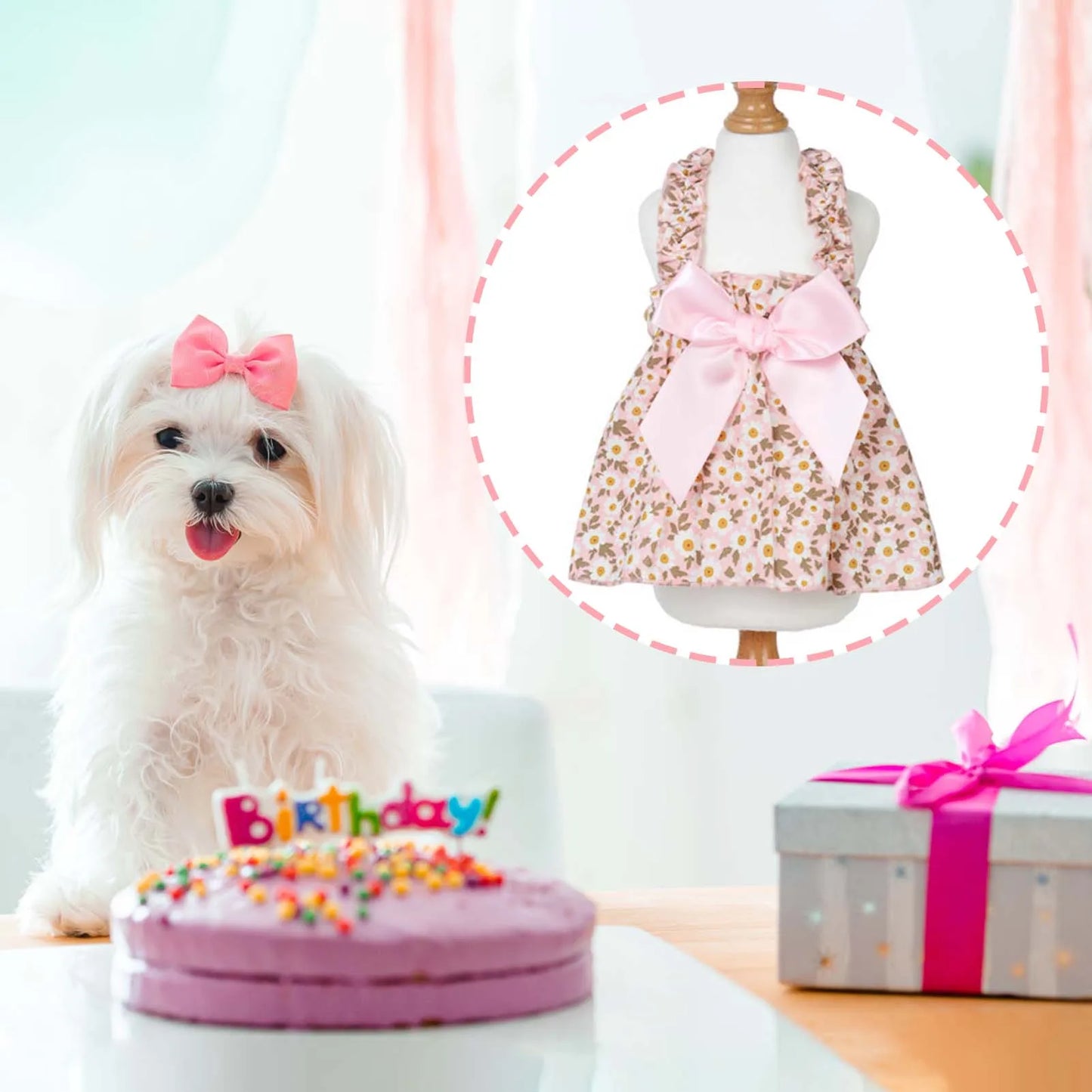 Cat Skirt Dress Floral Print Romantic Style Pet Clothing