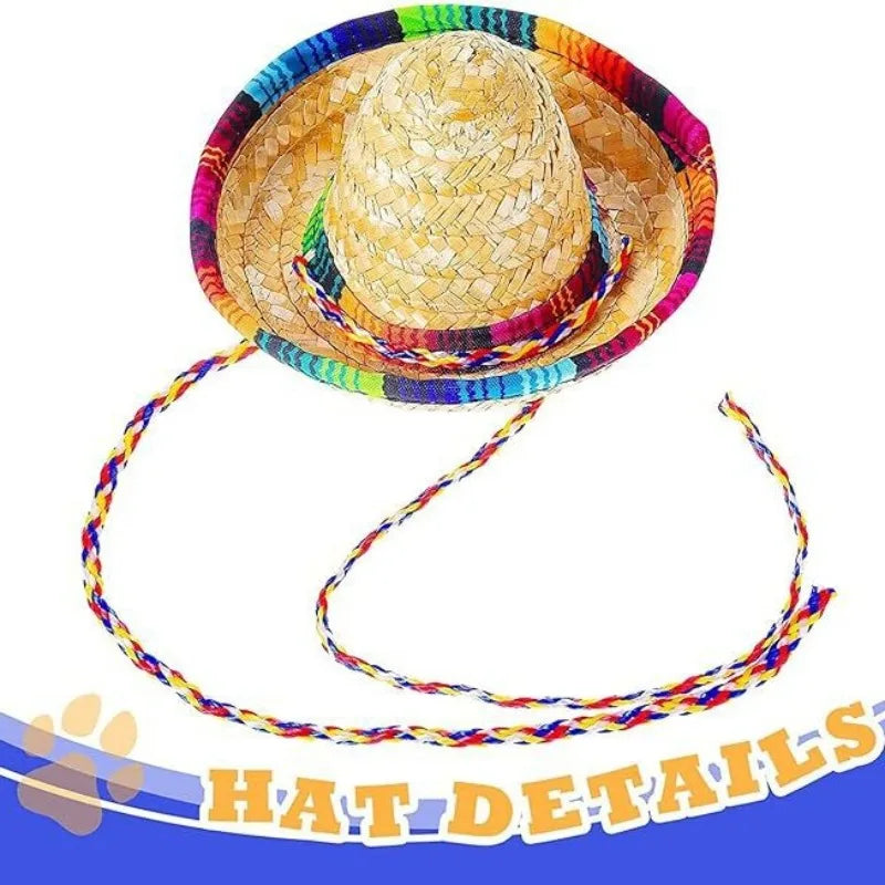 Breathable Straw Sombrero Bandana Set For Small Dogs And Cats