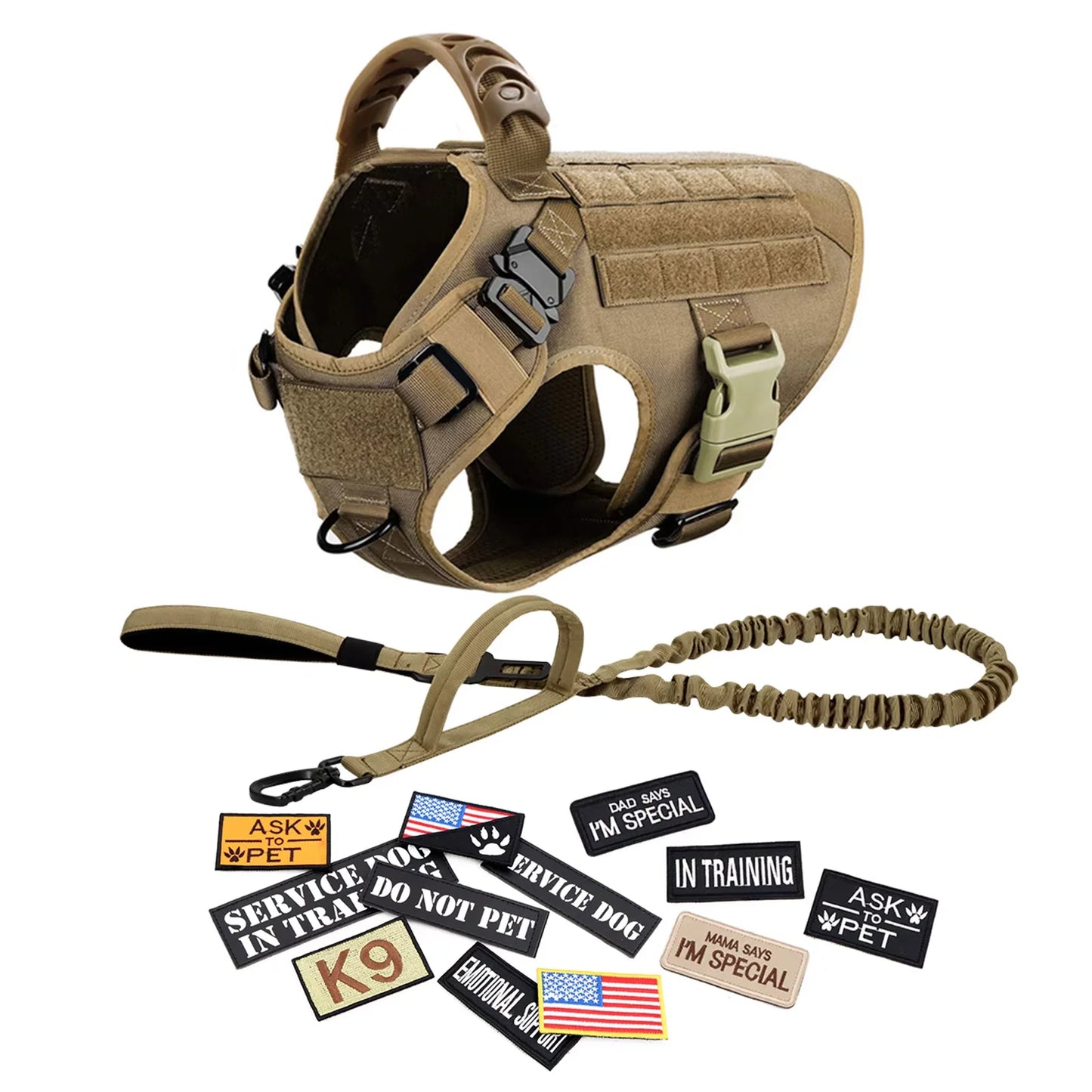 Military Large Dog Harness Vest Kit With Leash Patches Malinois