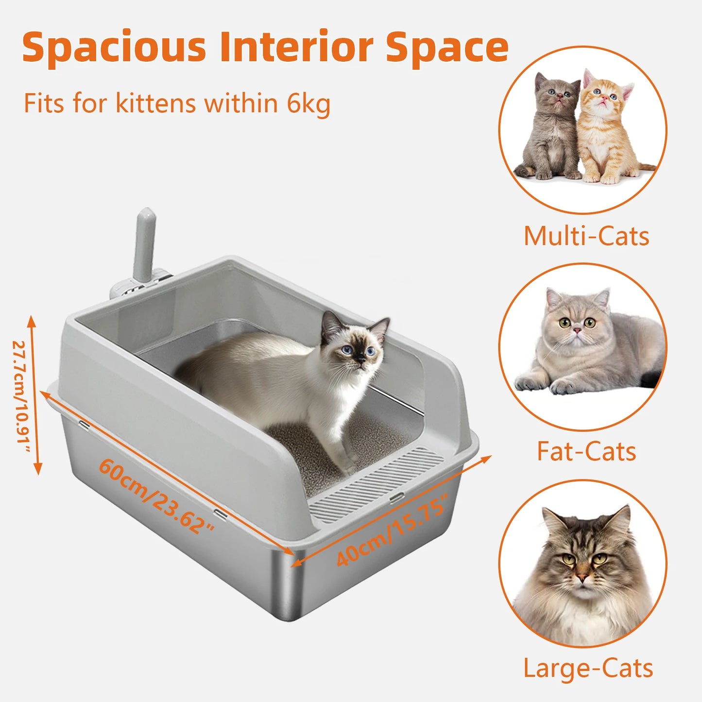 Stainless Steel Cat Litter Box High Sided Semi Open