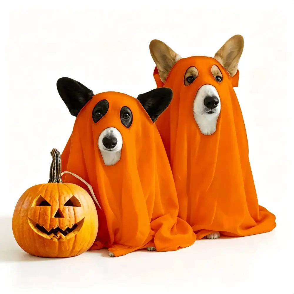 Halloween Ghost Pet Cape With Reindeer Antlers Headband Set