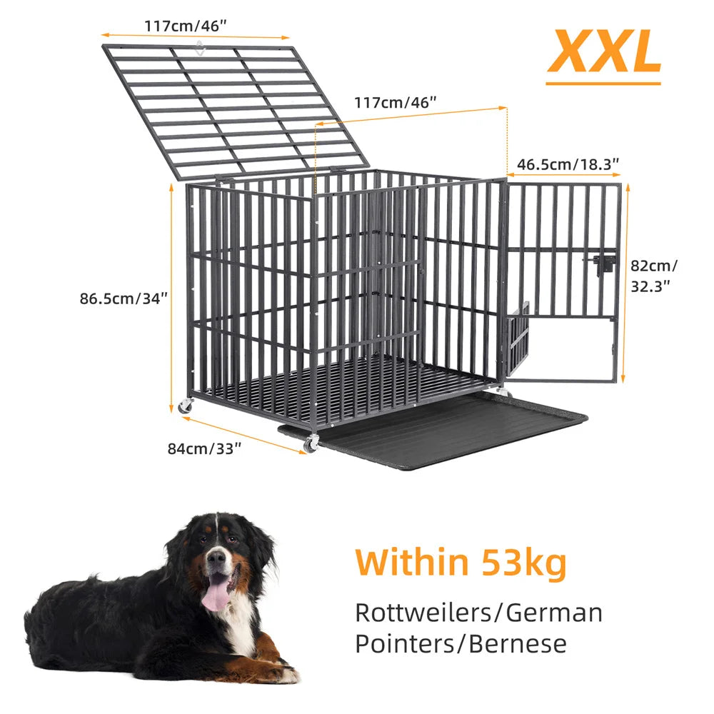 BORWART Heavy Duty Dog Crate Square Tube with Lockable Wheels