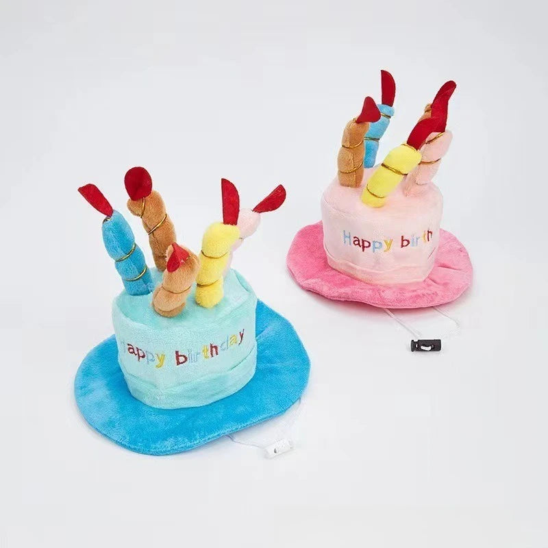 Puppy Birthday Cake Style Hat Plush Pet Outfit For Photos