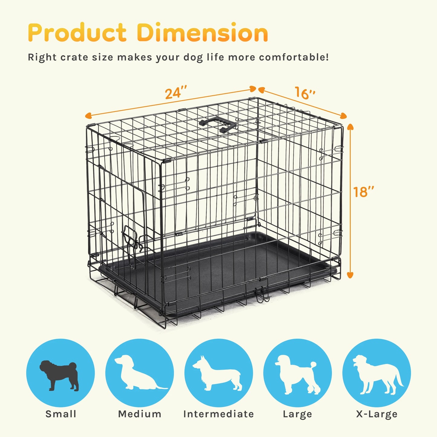JHK Folding Metal Wire Dog Kennel With Leak Proof Pan
