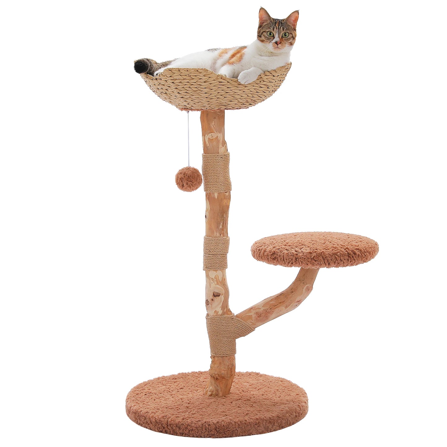 PAWZ Road Wood Cat Tree With Wicker Basket Bed Sisal