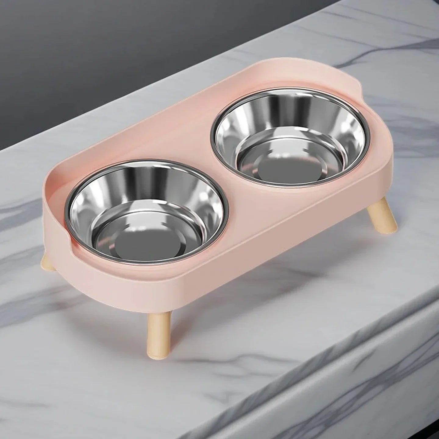 Colorful Elevated Pet Feeder With Neck Support And Dual Bowls
