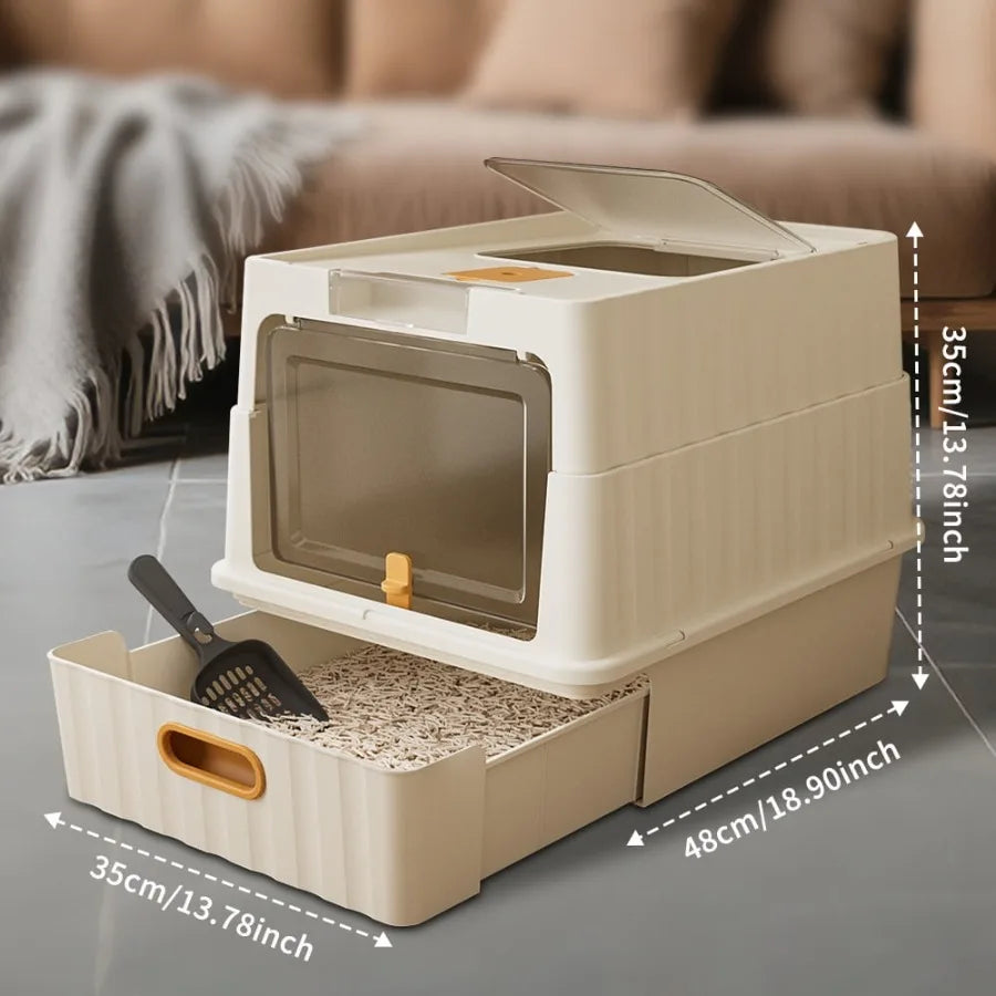 Drawer Style Enclosed Cat Litter Box With Pull Out Tray