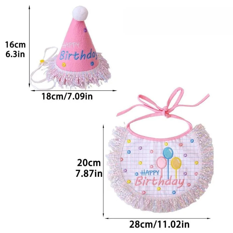 Puppy Birthday Hat Bandana Set With Felt Cone Top Tassels