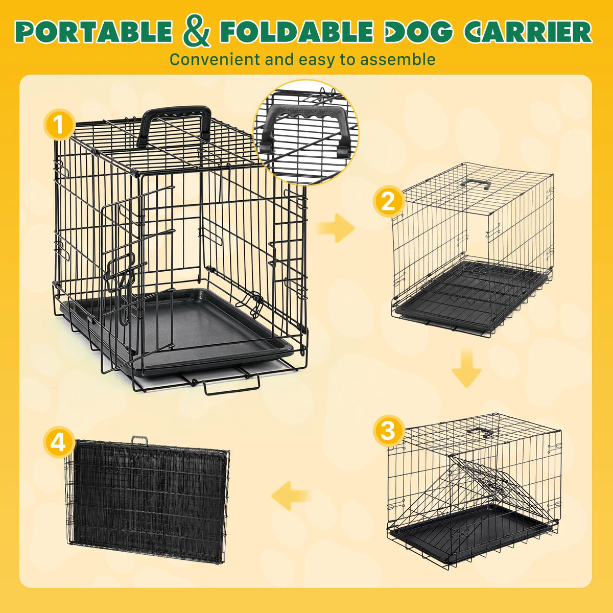 JHK Single Door Metal Dog Crate With Locking Removable Tray