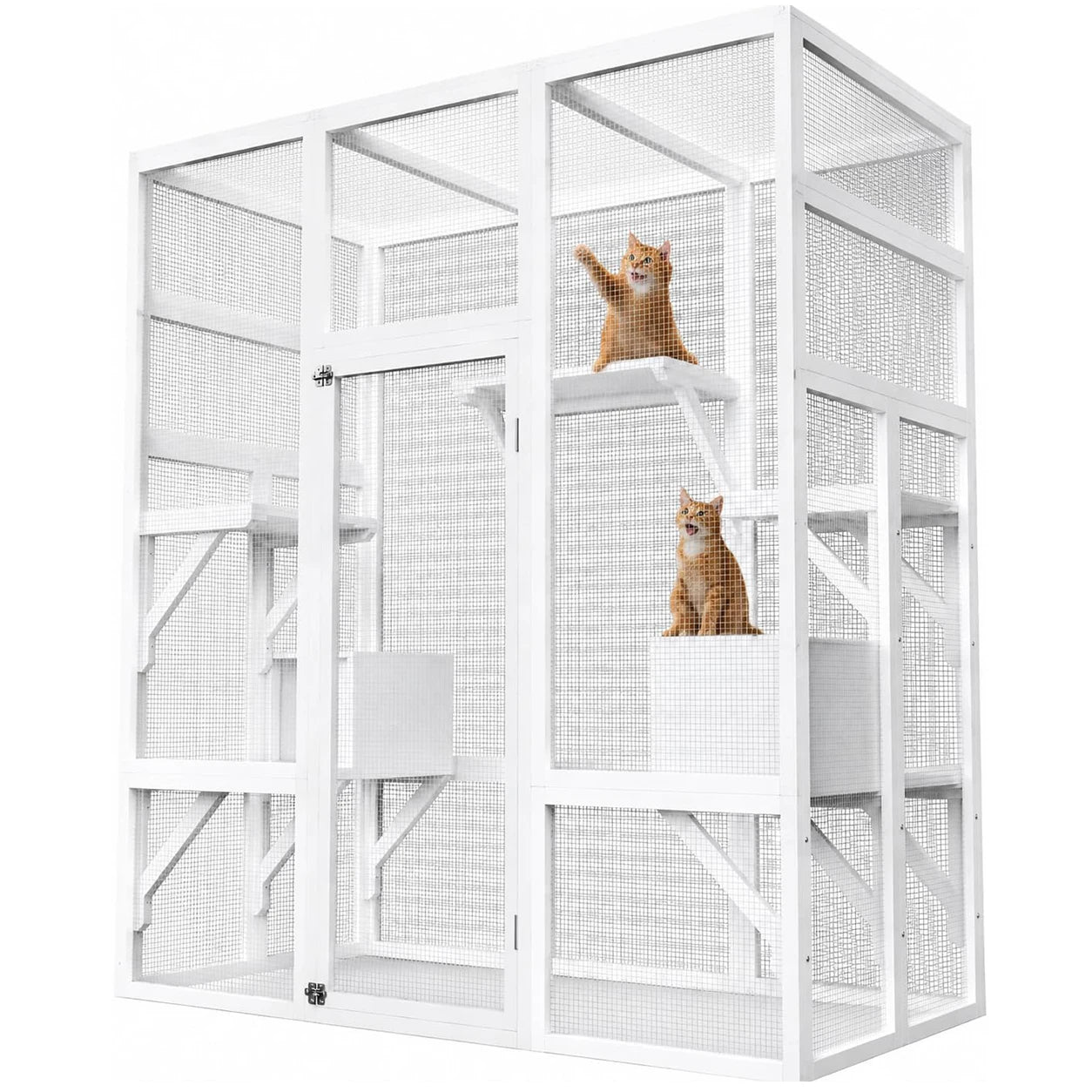 HiMISS Outdoor Wooden Catio Enclosure With Durable Roof And Rest Platforms