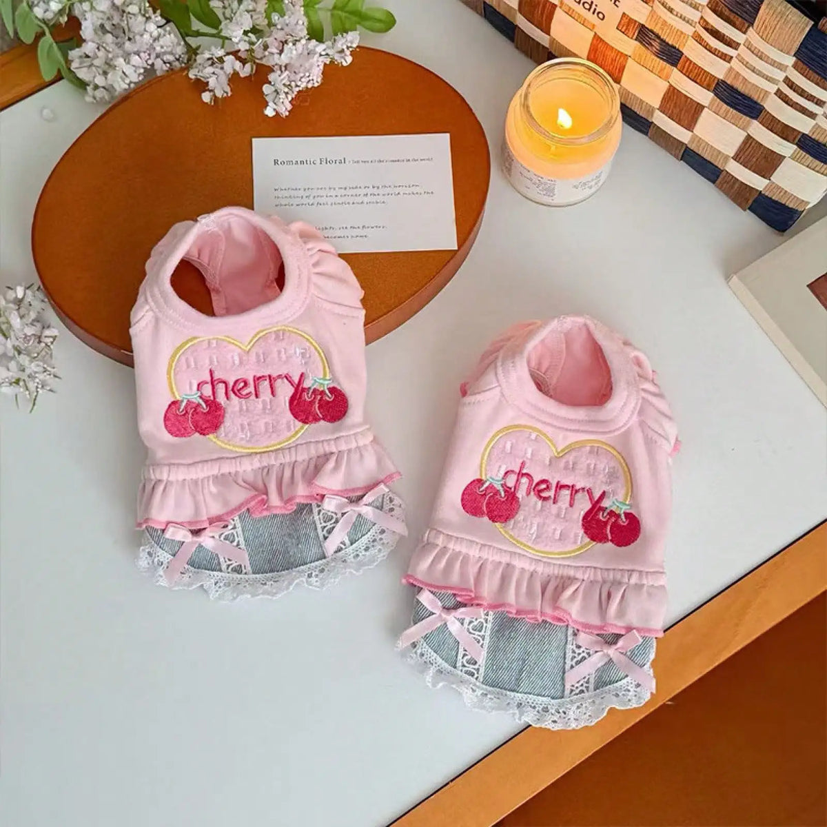 Small Dog Denim Vest Skirt Pet Outfit With Decorative Frills