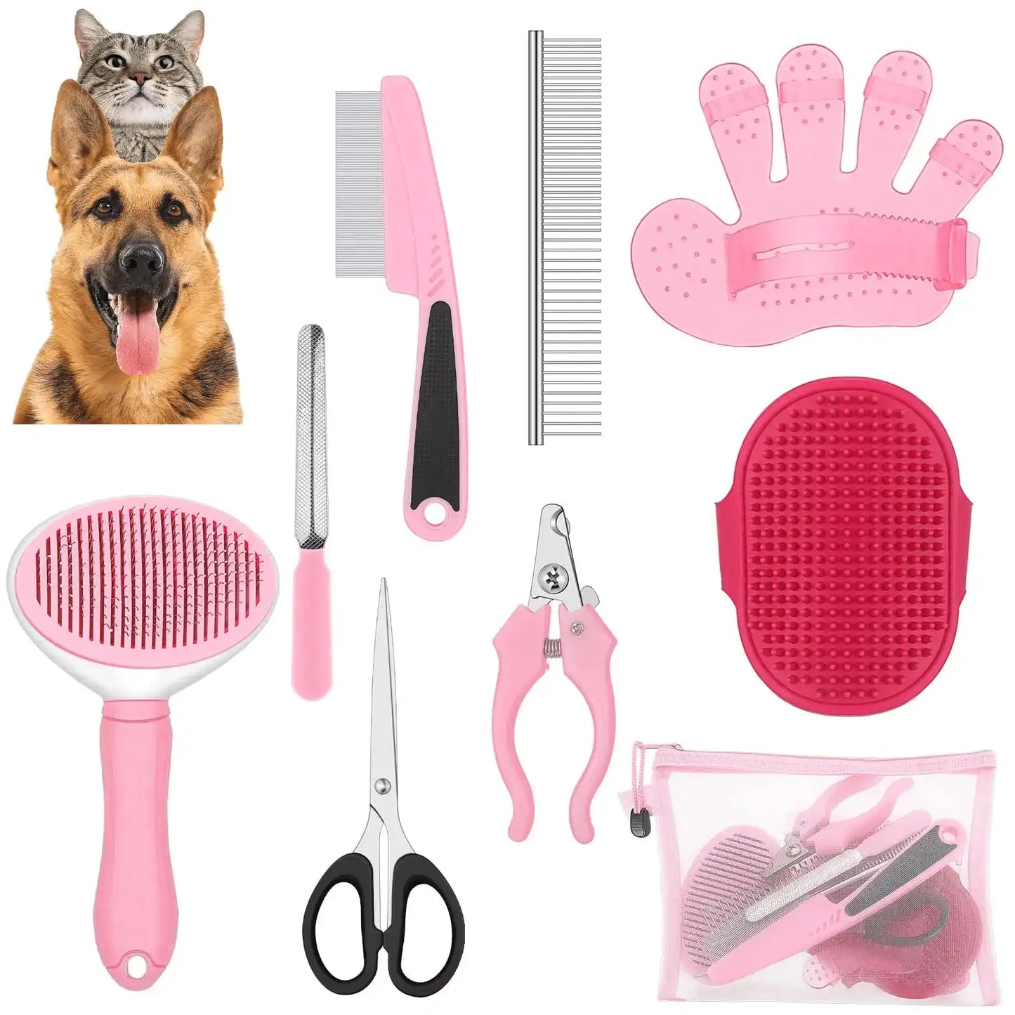 Professional Dog Grooming Kit Slicker Brush Dematting Rake And Clips
