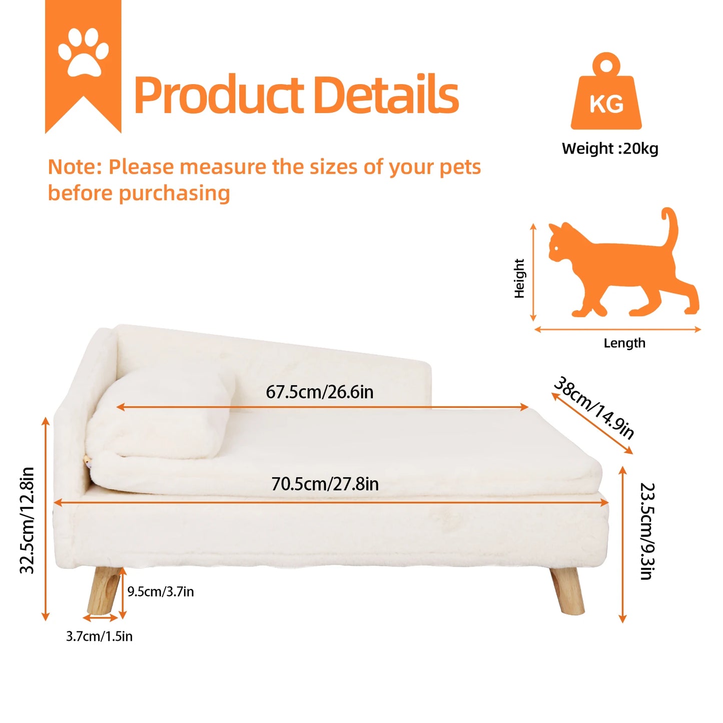 BORWART Luxury Elevated Dog Sofa Bed With Backrest