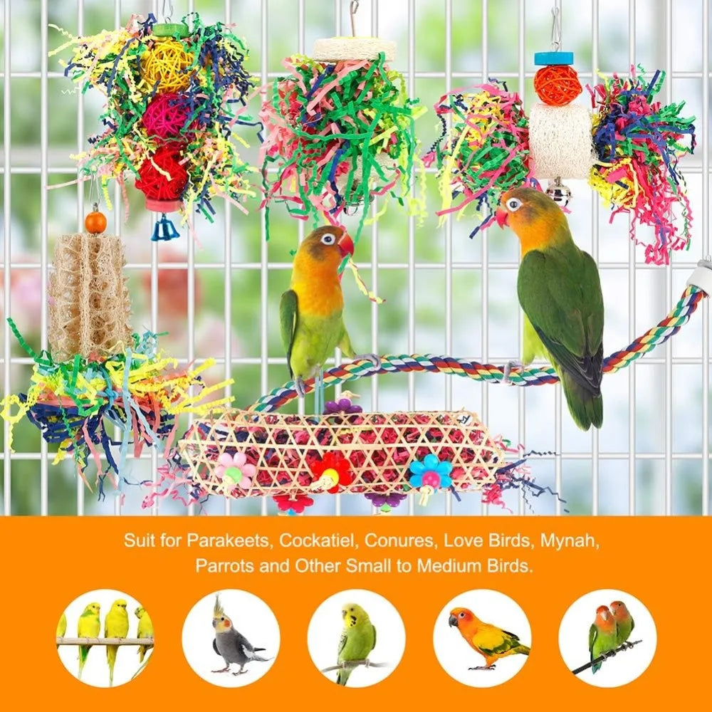 Bird Chew Toys For Parrots Paper Shred Foraging Cage Hanging 6 Pack