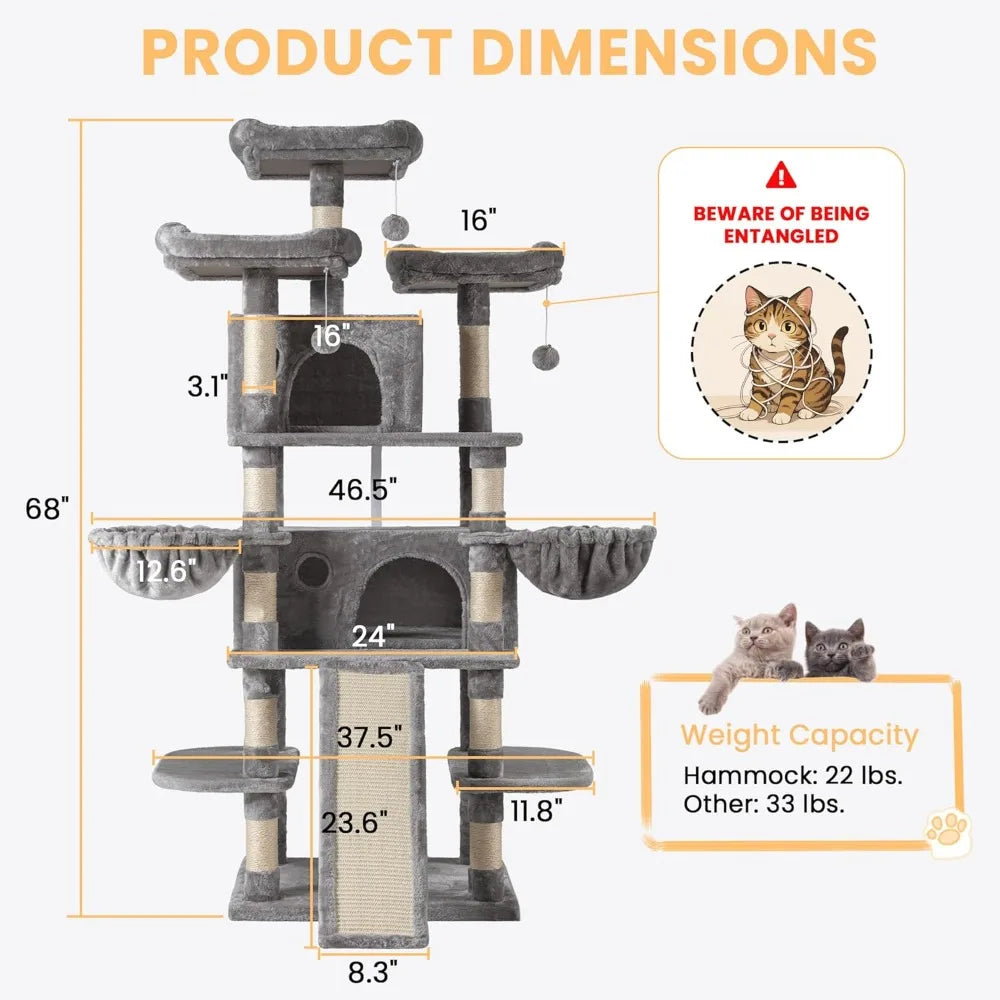 Large Cat Tree For Big Cats Multi Level Tower With Condo And Hammocks