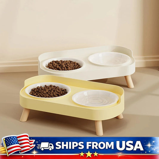 Elevated Pet Bowl Set With Raised Feeding Stand Splash Proof
