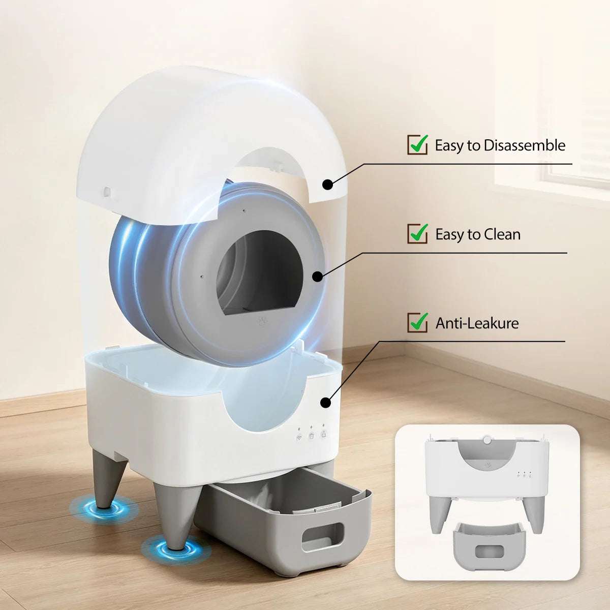 Automatic 95L Smart Cat Litter Box Self-Cleaning Enclosed Tray
