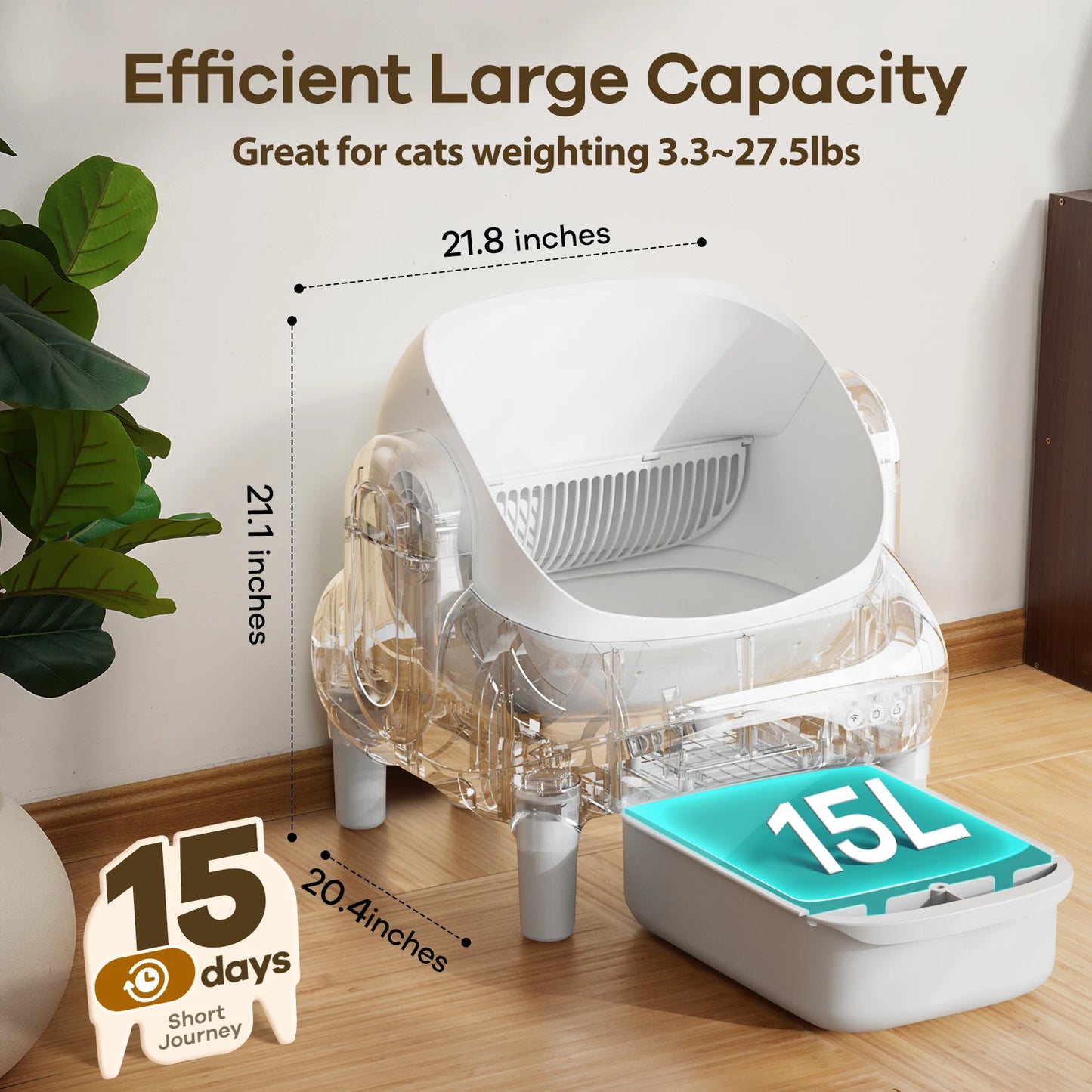 Open Top Self Cleaning Cat Litter Box With App Control For Multiple Cats