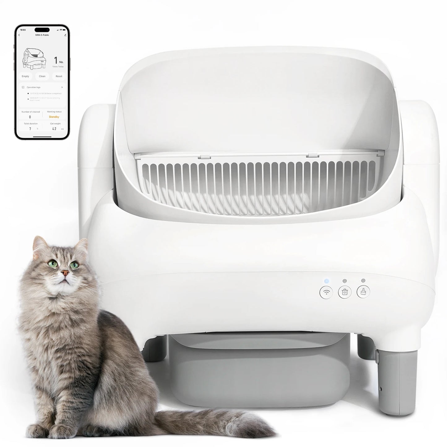 Open Top Self Cleaning Cat Litter Box With App Control For Multiple Cats