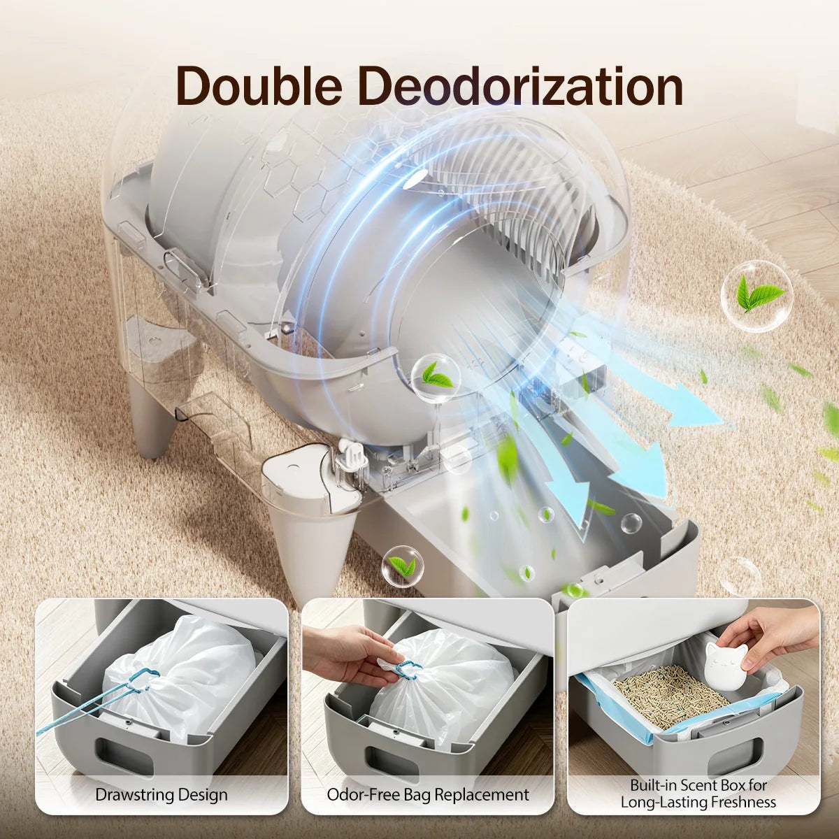 Automatic 95L Smart Cat Litter Box Self-Cleaning Enclosed Tray