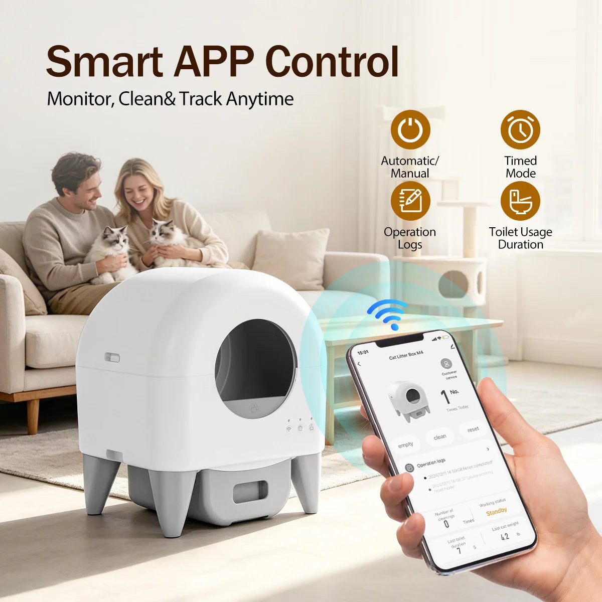 Automatic 95L Smart Cat Litter Box Self-Cleaning Enclosed Tray