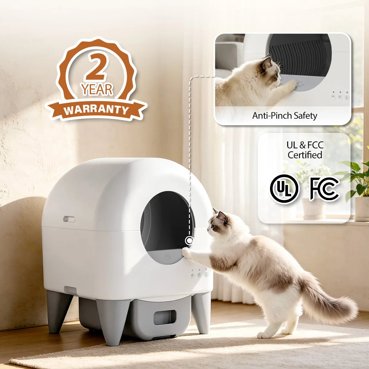 Automatic 95L Smart Cat Litter Box Self-Cleaning Enclosed Tray