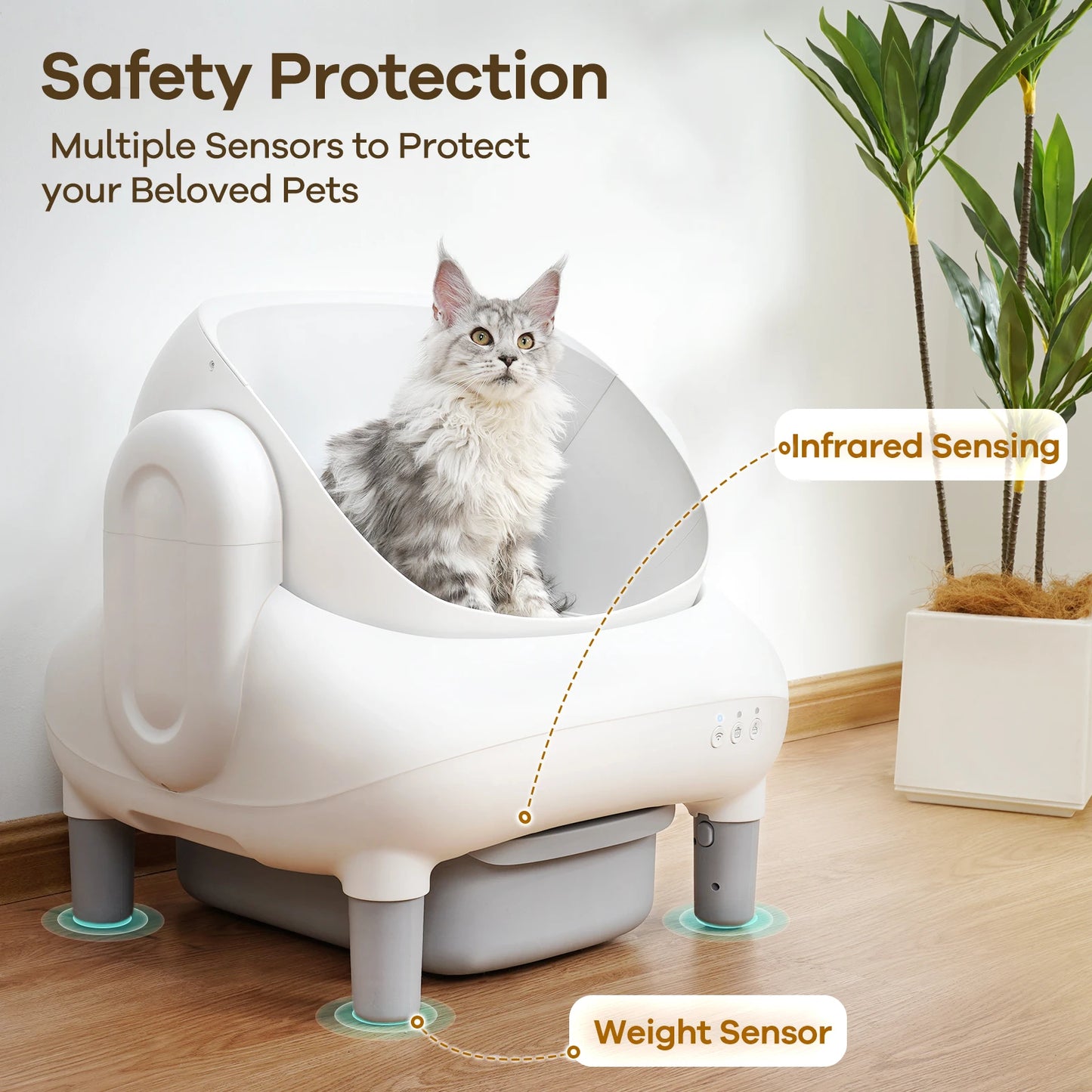 Open Top Self Cleaning Cat Litter Box With App Control For Multiple Cats