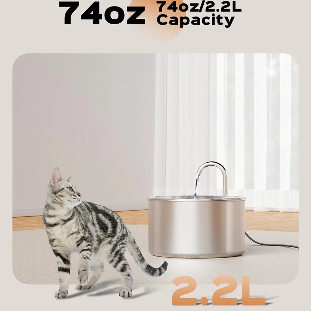 Stainless Steel Cat Water Fountain With Water Level Window