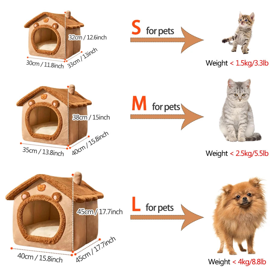 Foldable Pet House Removable Washable Cat And Small Dog Bed