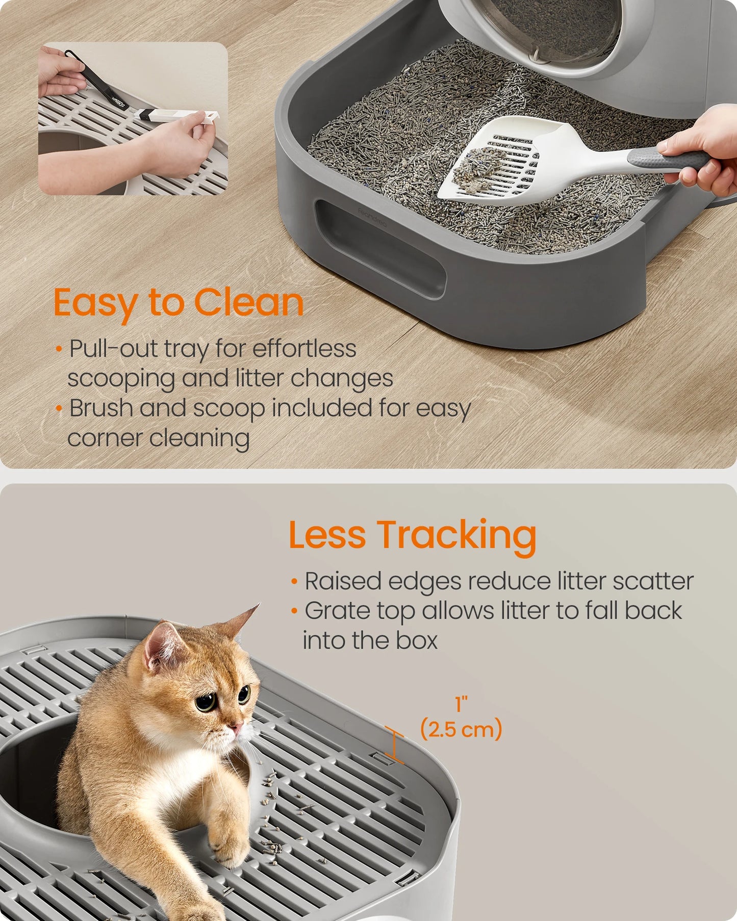 Feandrea Enclosed Cat Litter Box With Slide Out Tray