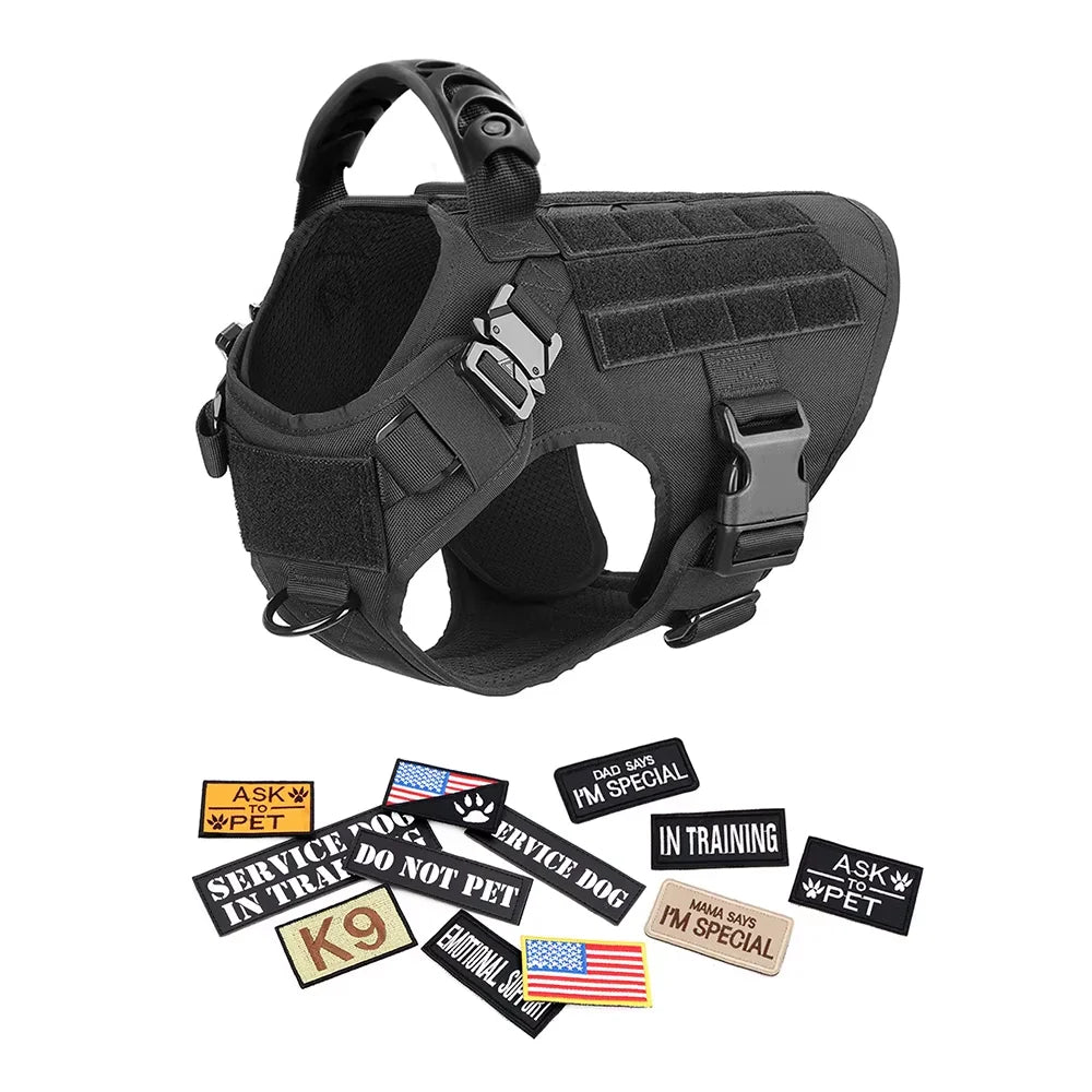 Military Large Dog Harness Vest Kit With Leash Patches Malinois