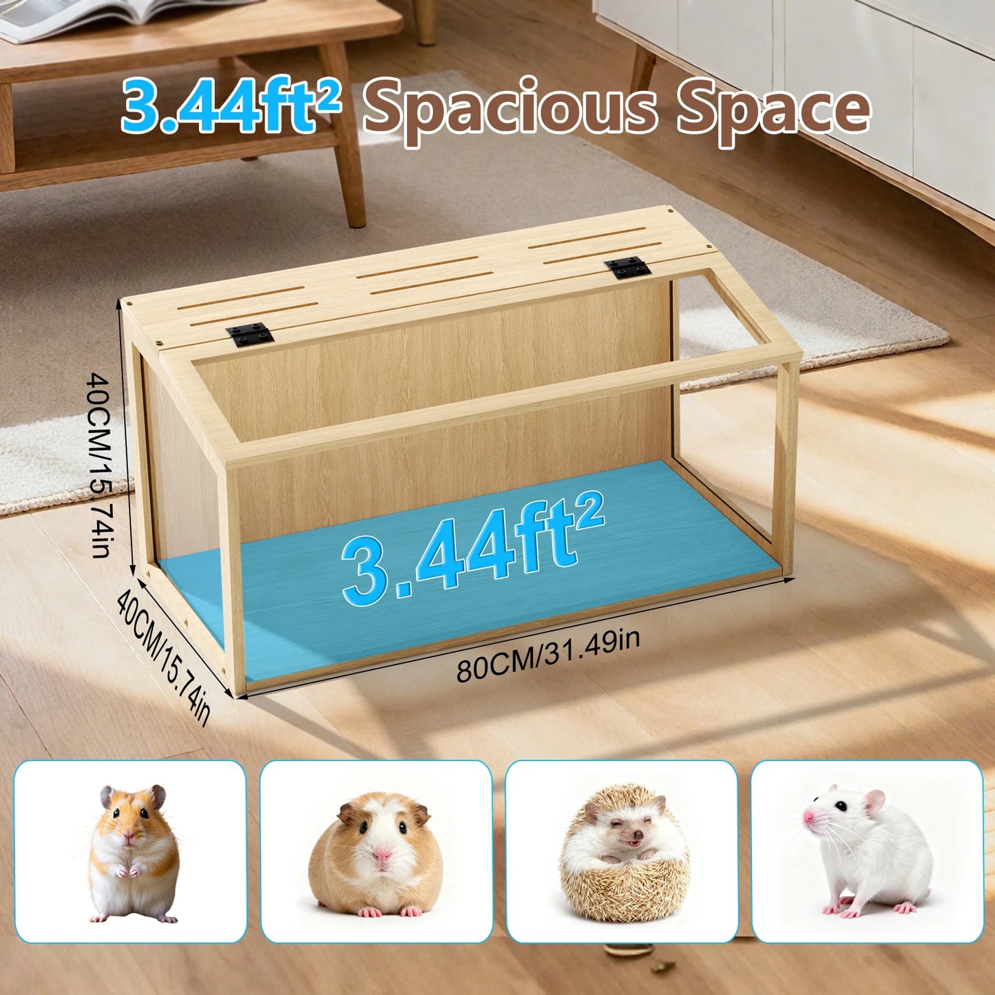 Wooden Hamster Cage With Built In LED Light Habitat