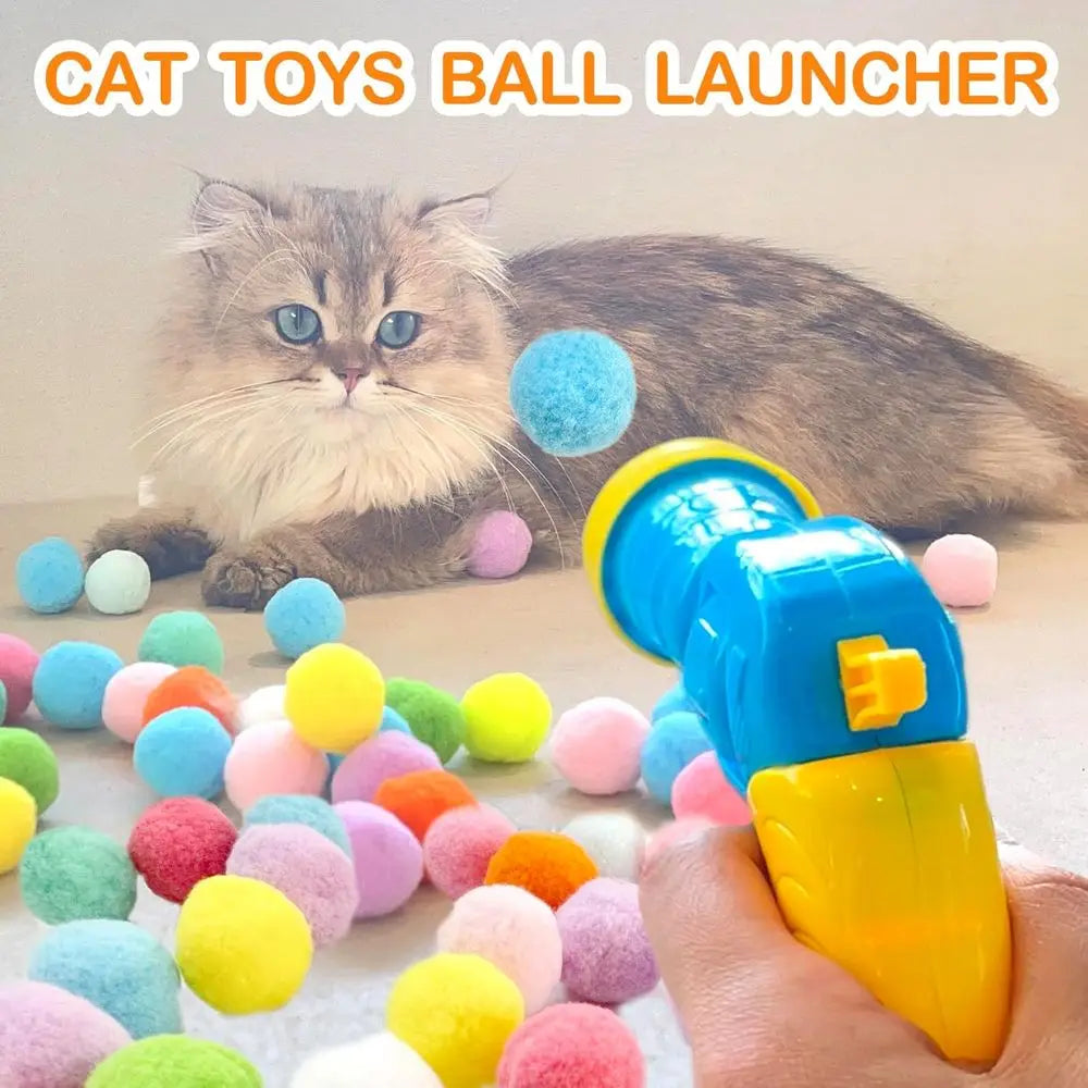 Cat Ball Launcher Toy Set With Plush Balls Interactive Toy