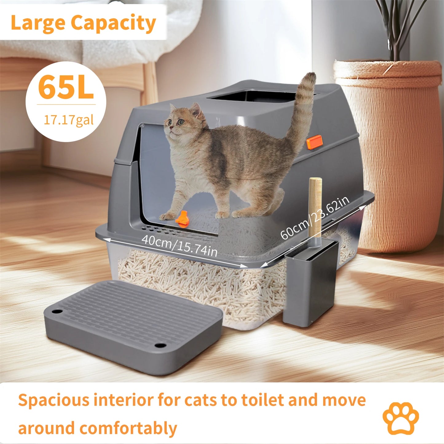 Stainless Steel Cat Litter Box With Lid For Large Cats