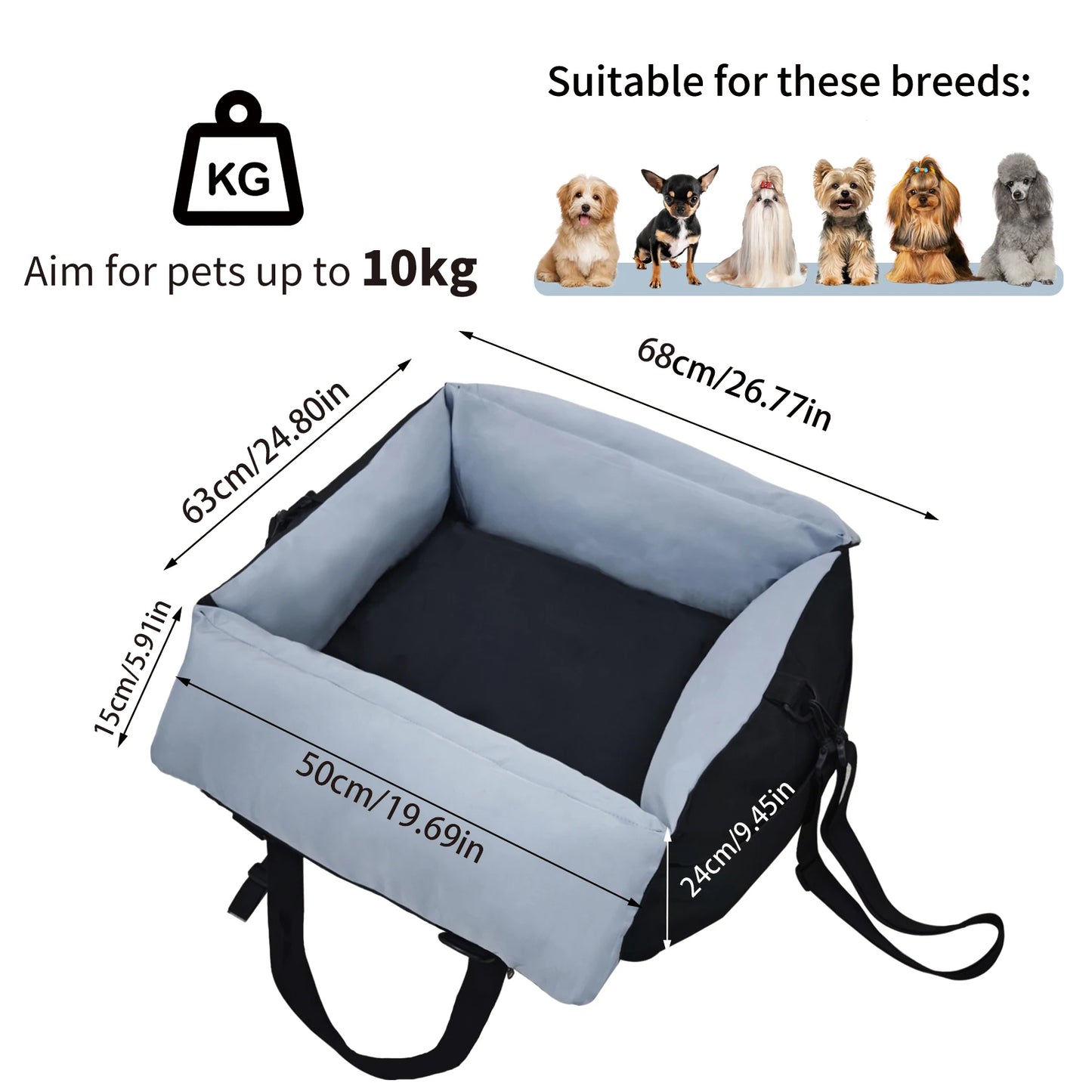 Borwart Portable Dog Car Seat With Safety Belt Storage Pocket