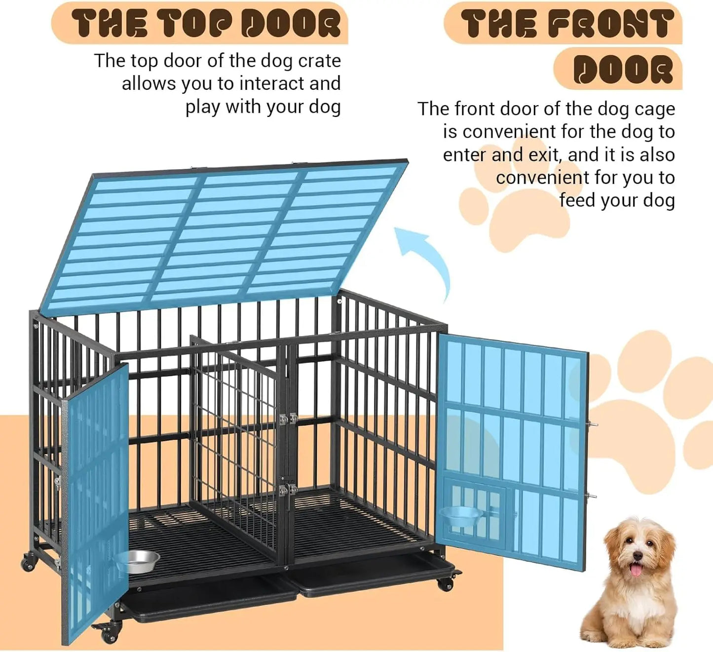 HiMISS Heavy Duty Metal Dog Crate With Divider And Wheels