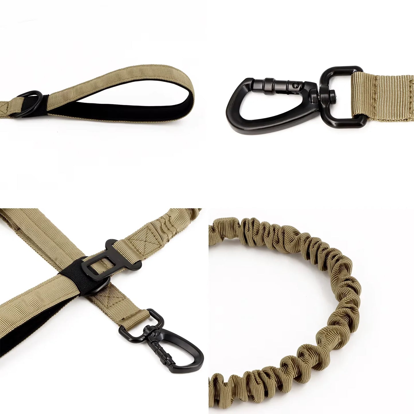Military Style Tactical Dog Leash With Adjustable Elastic Rope