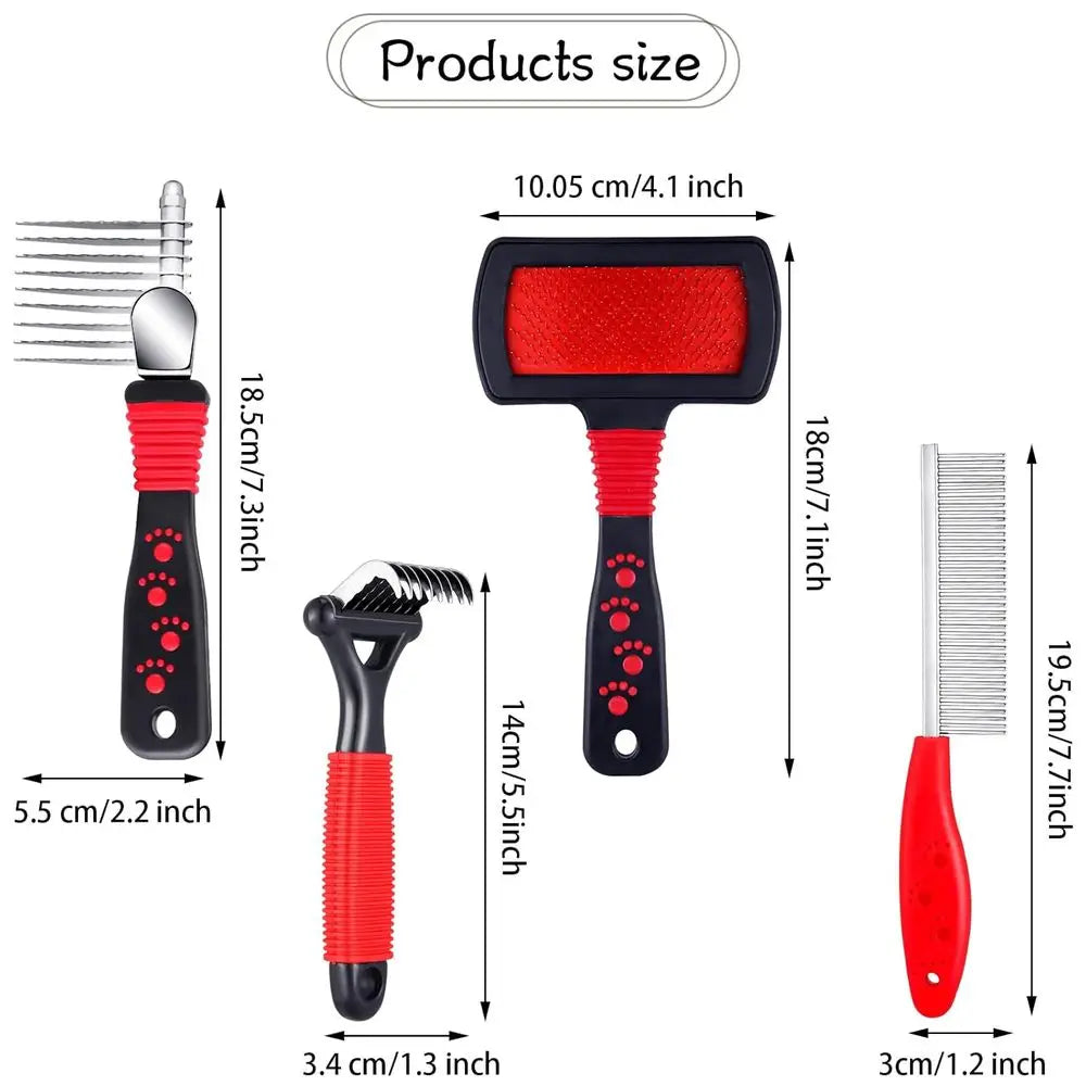 Pet Grooming Kit With Dematting Combs And Slicker Brush