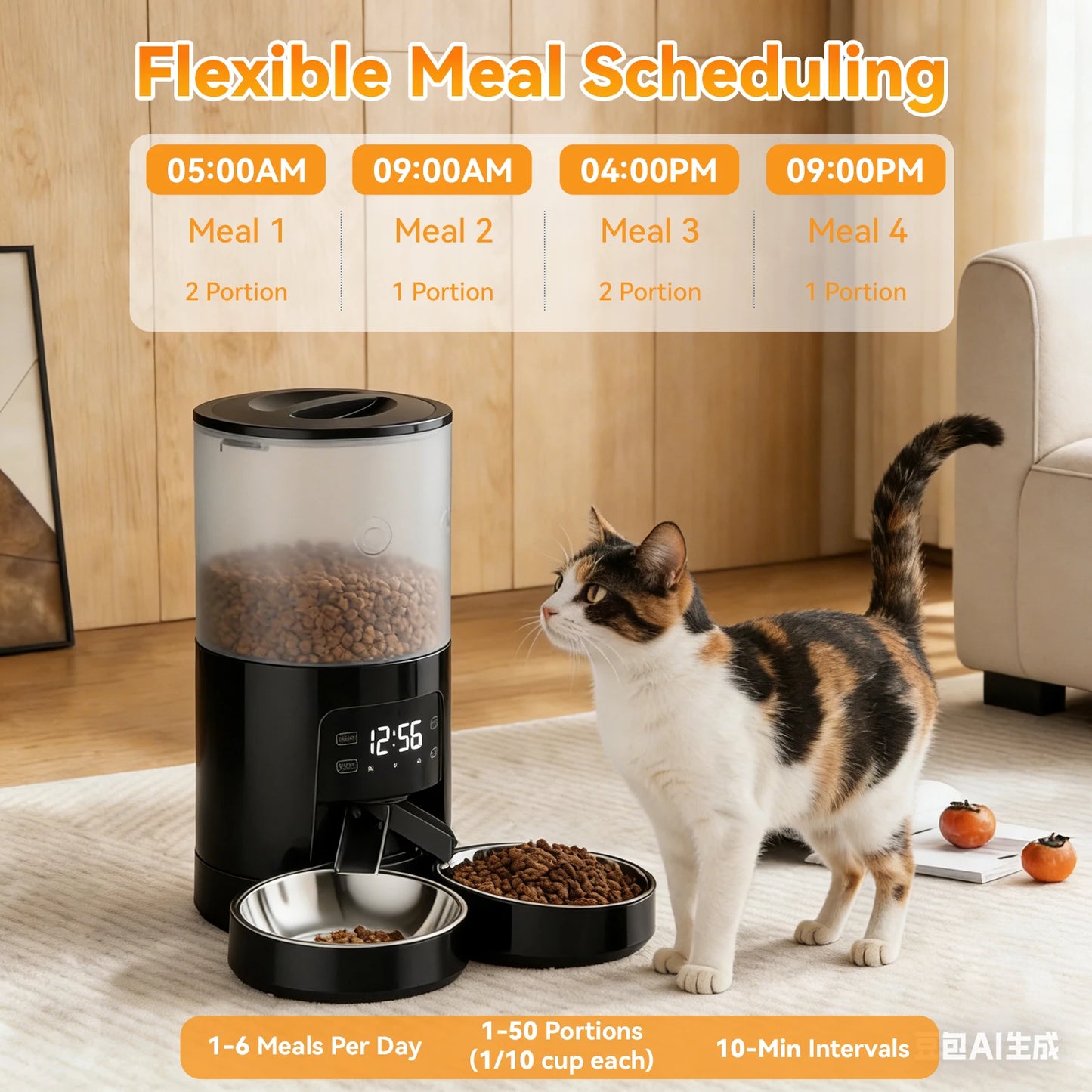 JHK Timed Automatic Cat Feeder With Dual Stainless Bowls