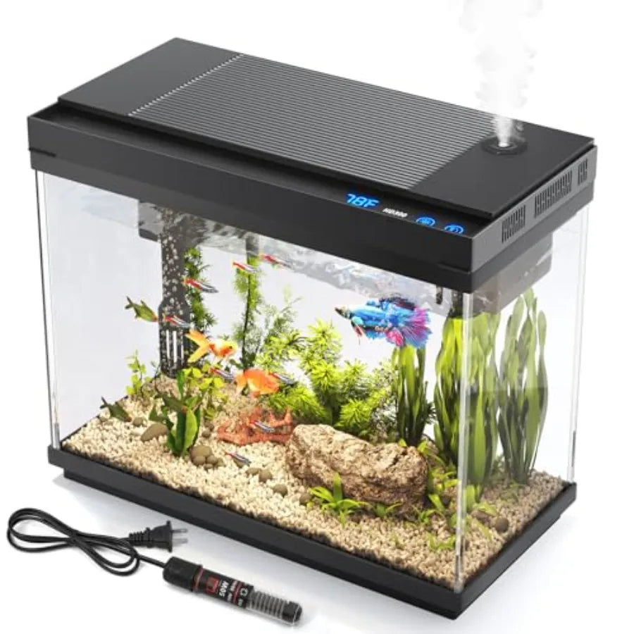 2.4 Gallon Fish Aquarium Starter Kit With Humidifier Temperature Display