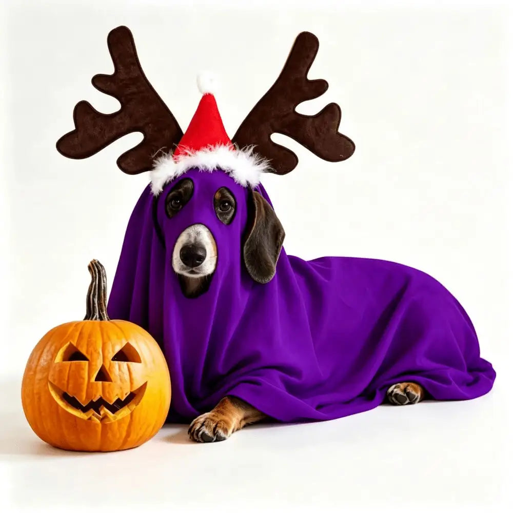 Halloween Ghost Pet Cape With Reindeer Antlers Headband Set